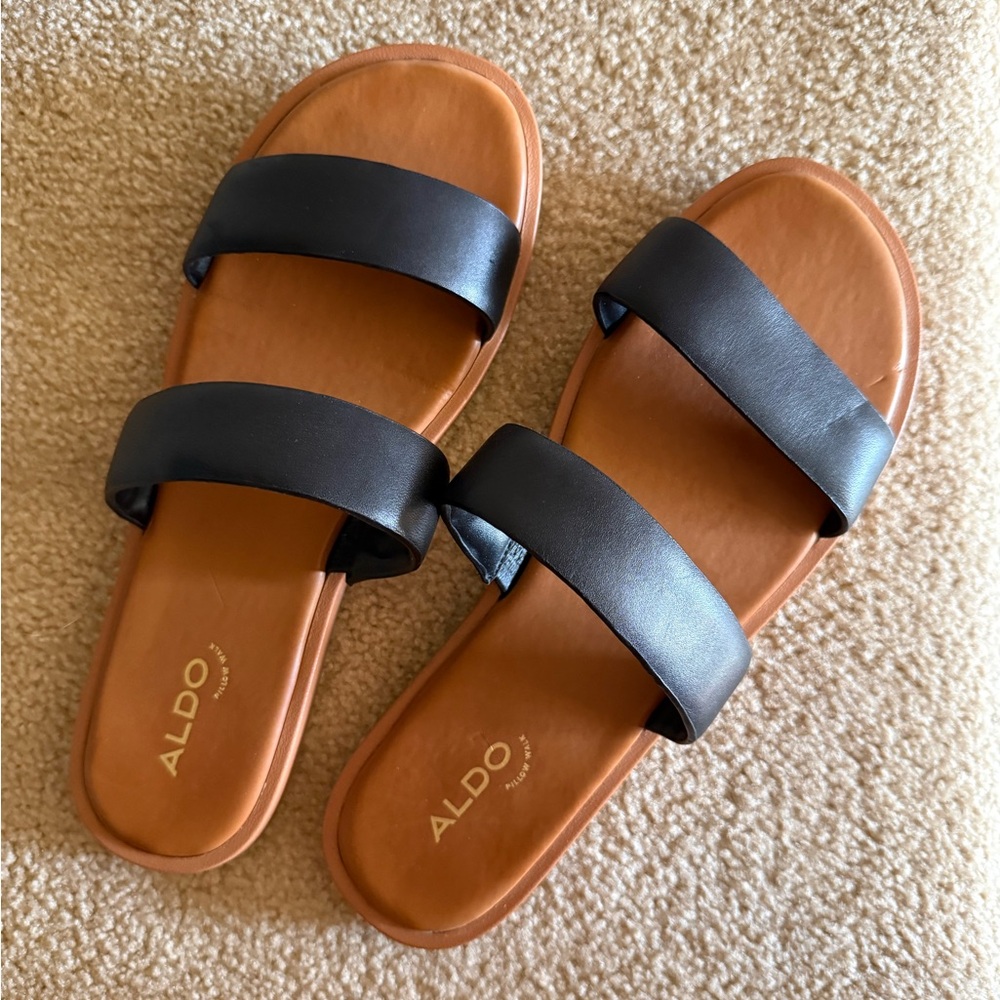 Aldo Black and Tan Sandals